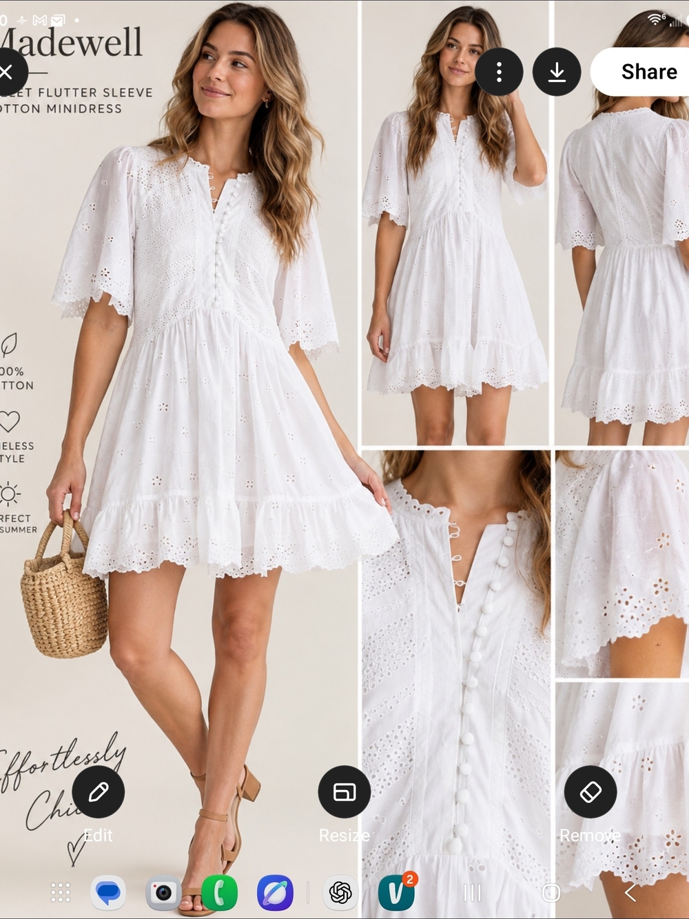 Madewell White Eyelet Tiered Flutter Sleeve Cotton Minidress